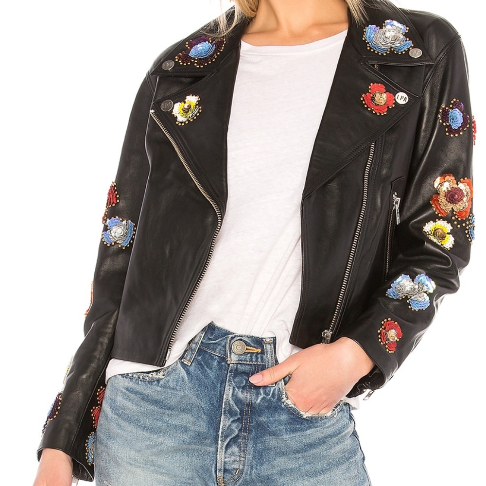 NWT LPA Leather Jacket Sequin Flowers Revolve
